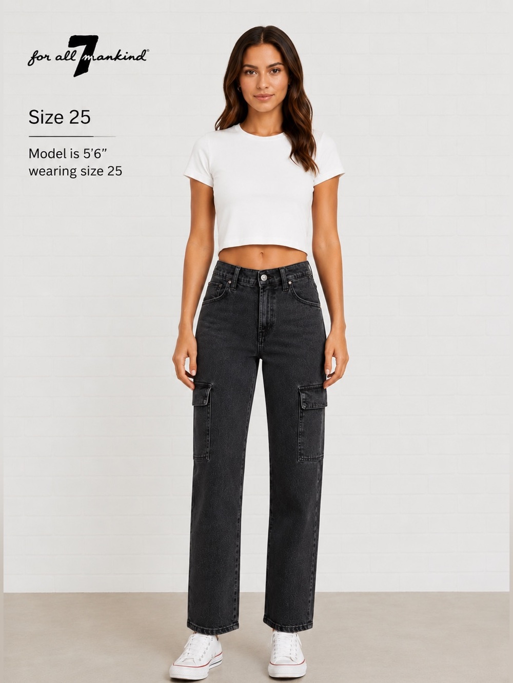 7 For All Mankind Black Cargo gorpcore Jeans Women High Rise Straight Leg/25